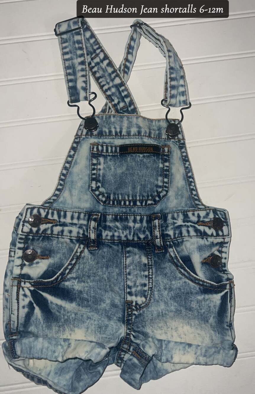 Beau Hudson Toddler Jean Shortalls - 6-12 Months, Acid Wash Denim